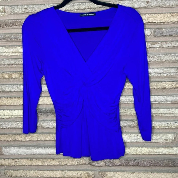Cable & Gauge Cobalt Royal Blue Twist Front Jersey Knit Top - Picture 5 of 5